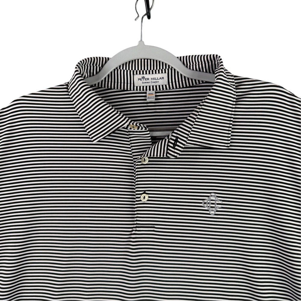 Peter Millar Polo Shirt Mens XXL Black White Striped Summer Comfort Short Sleeve